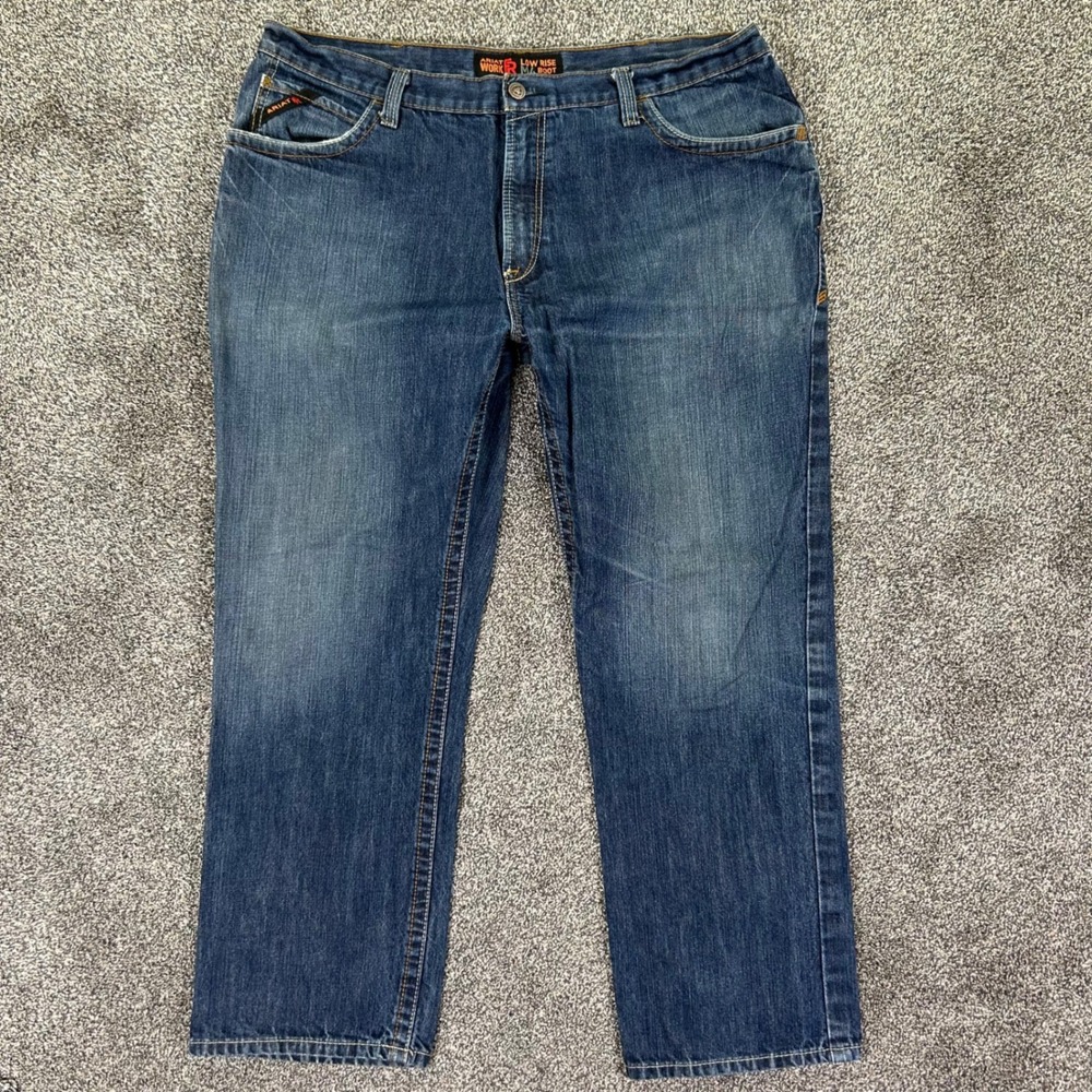 Ariat Work FR M4 Low Rise Boot Cut Jeans Mens 42x32 Blue Flame Resistant Pants - Picture 1 of 15
